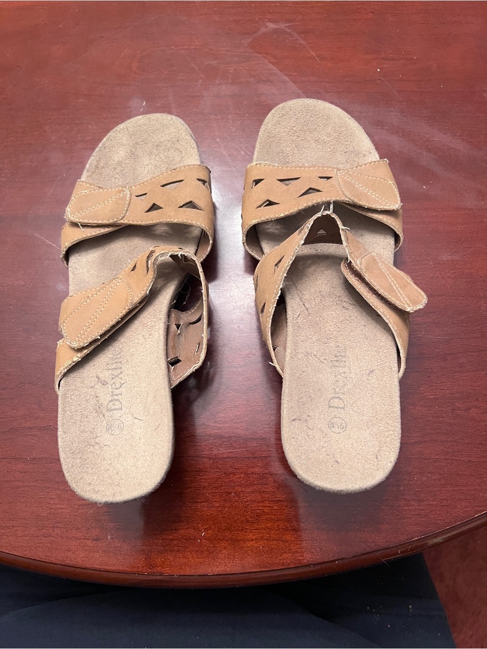 Women's Tan Adjustable Slide Sandals with Cutout Detail